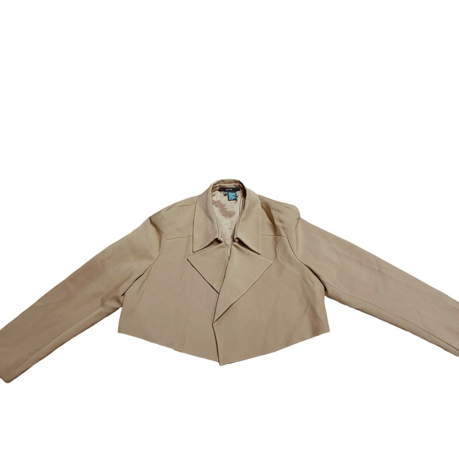 Per Se Womens Cropped Jacket Tan Long Sleeve Collared Open Front Size 14 645.00